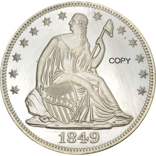 United States Liberty Seated Half Dollars No Motto Above Eagle 1849 Reeded Edeg Brass Plated Silver Copy Coin