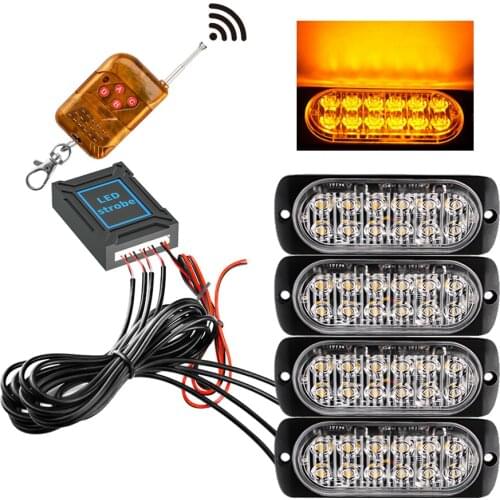 DC12-24V Strobe Lights with Remote Control 12LED Car Side Marker Lights For Pickups Trucks 16 Modes Warning Emergency Light Lamp