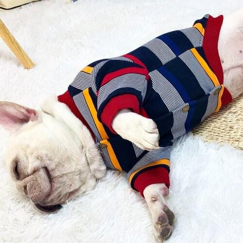 Striped Dog Sweaters for Small Medium Dogs Button Dog Clothes French Bulldog Cardigan Sweater Pet Dog Jacket Winter Pets Costume