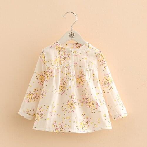 Girls Tops 2021 Spring Autumn Casual 2-12 Years Cotton Mandarin Collar Long Sleeve Full Flower Print Kids Girl Blouses Shirts