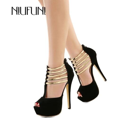 NIUFUNI 2 Colors Peep Toe High Heels Platform Shoes Pumps Women Dress Wedding Party Shoes Lady Metal Sandals Pump