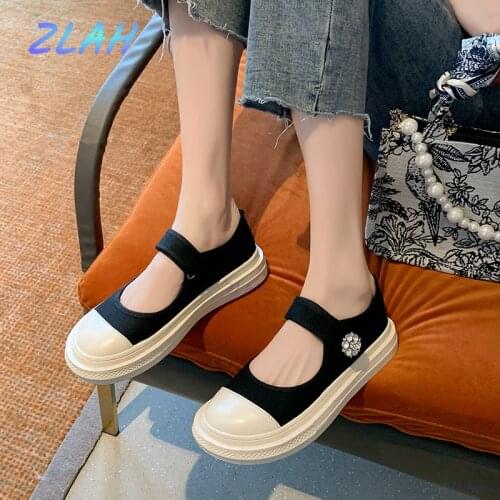 Fashion Velcro Womens Shoes Zlah Daisy Thick-soled Shallow Mouth Ladies Mary Jane Single Shoes Comfortable Womens Shoes