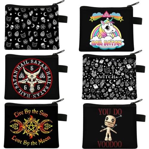 Witch / Voodoo / Wicca Coin Puse Women Wallet Witchcraft / Black Cat Boys Girls Coin Bag Ladies Card and Key Holder Kawaii Bags