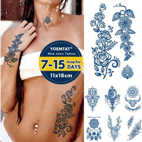 Juice Lasting Waterproof Temporary Tattoo Stickers Peony Flower Rose Butterfly Ink Flash Tattoos Woman Body Art Fake Tatto Male