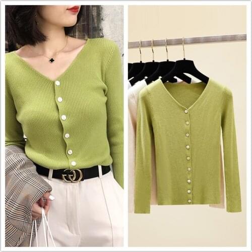 Xisteps Knittted Women Sweater Cardigan V Nenk Long Sleeve Solid Single Breasted Female Underwear 2020 New Autumn Ladies Buttons