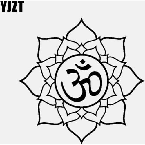 YJZT 14.7CM*14.7CM Om Symbol On Lotus Vinyl Decal Car Sticker Buddhism Black/Silver C3-1558