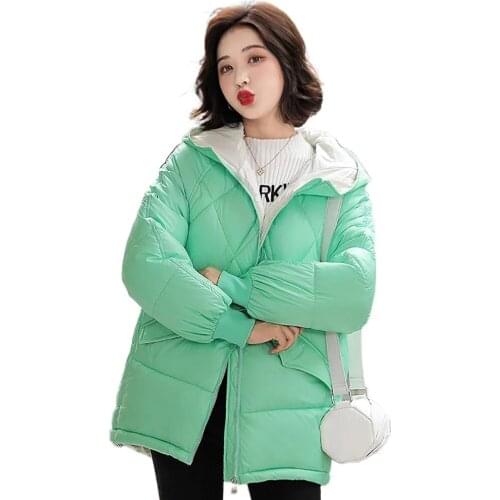 2021 New Autumn Winter Solid Warm Thick Women Coat Fashion Short Hooded Parkas Coat Winter Jacket Women Casual Spliced Outwear