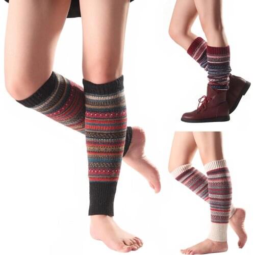Women Striped Knitted Leg Warmers Winter Footless Knee High Fashion Boot Socks Fashion Leg Warmers Women Warm Knee High Winter