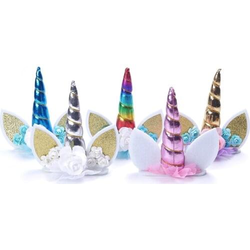 1pc Unicorn Cake Topper Unicornio Horn Ears Cake Decorations Cupcake Toppers Baby Shower Birthday Party Supplies Baking Tools
