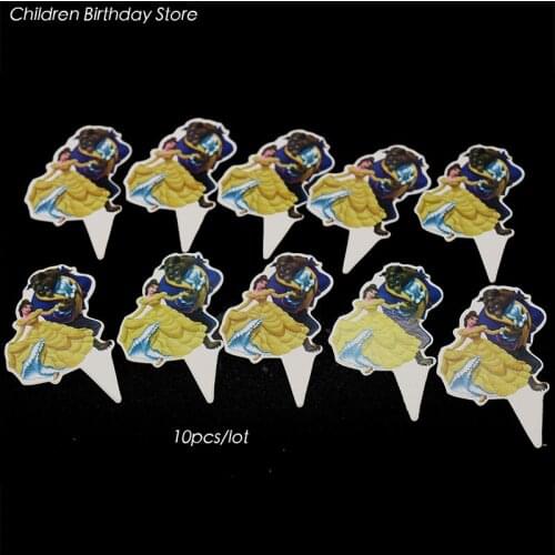 10pcs/lot Beauty and Beast cake topper kids birthday party decorations Beauty cupcake toppers Beauty and Beast cake decorations