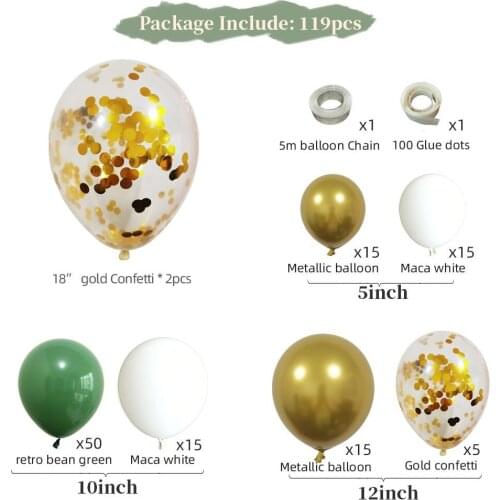 119pcs Ins Retro Green Balloon Chain Set Avocado Green Balloon Arch Garland Theme Balloon Metal Latex Confetti Ballon