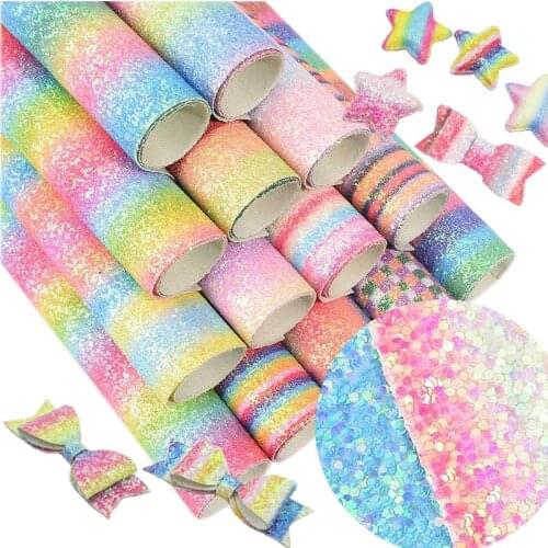22*30CM Rainbow Color Glitter Fabric Synthetic leather hair bow diy decoration crafts Apparel Sewing Clothes For Sewing doll