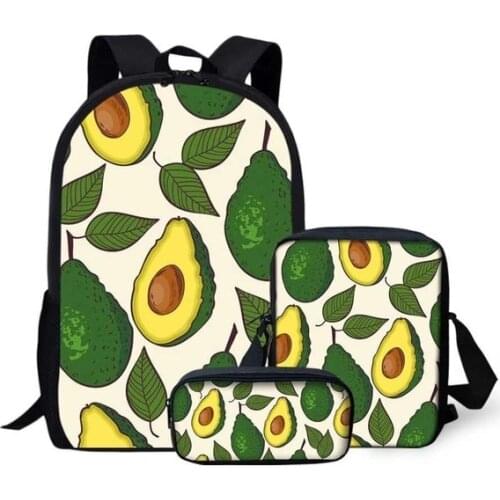 3pcs School Bags Teenage Girls Boys Cute Avocado 3D Printing School Backpack Daypack Fashion Bagpack Custom Plecak Mochila