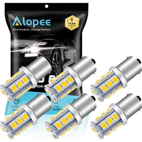 6-Pack 1156 BA15S 1156NA 7506 1141 1003 1073 5050 18 SMD Warm White LED Light 10-30V DC Car Interior RV Camper Turn Signal Lamps