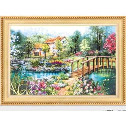 75X50cm Rural customs Ribbon embroidery painting sets handcraft embroidery circle DIY handmade needlework wall art home decor