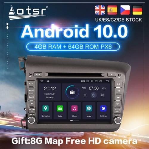 Android 10 For Honda Civic 8 FK FN FD 2007 - 2013 Car DVD PX6 GPS Navigation Carplay Radio Stereo Multimedia Video Player 2din