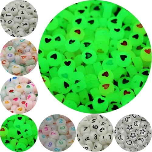Colorful Mixed Letter Acrylic Heart Beads Round Flat Digital Alphabet Luminous Beads For Jewelry Making Diy Bracelet Necklace