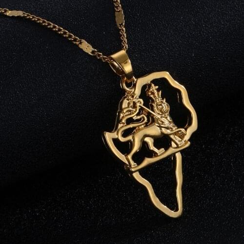 Gold Color Africa Lion Map Pendant Necklace African Map Hiphop Animal Chain Jewelry