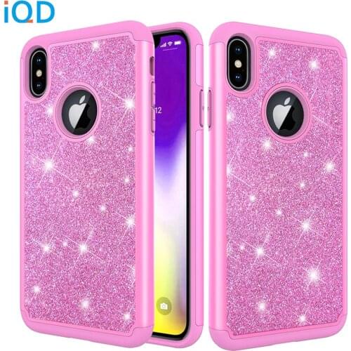 IQD Case For iPhone X XR XS Max Cover Glitter Shiny for iphone 8 7 6s 6 Plus Protective Case Hard Shell Soft Rubber Rhinestone x