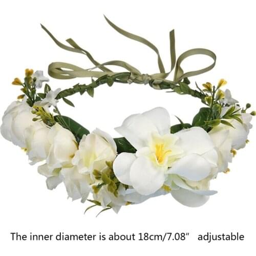 U2JF Handmade Floral Headband Colorful Flower Crown with Ribbon Wedding Bridal Hair Wreath Adjustable Lovely Hair Accessories