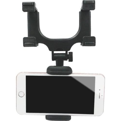 ALLGT Car Rearview Mirror GPS Mount Stand 3-5.5 Inch Mobile Phone Holder Driving Recorder Clamp Black