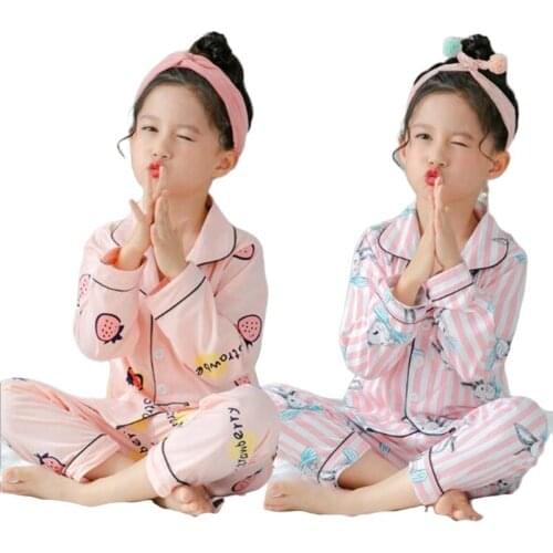 2021 Cotton Baby Girls Loungewear Older Children Homewear Spring Autumn Girls Set Cartoon Kids Sleepwear