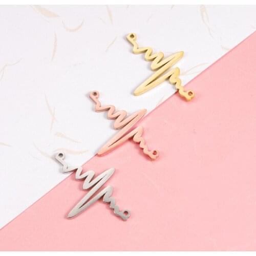 Fnixtar Stainless Steel Mirror Polishe Love Electrocardiogram Pulse Charm Fashion Heartbeat Connetor DIY Necklace 20piece/lot