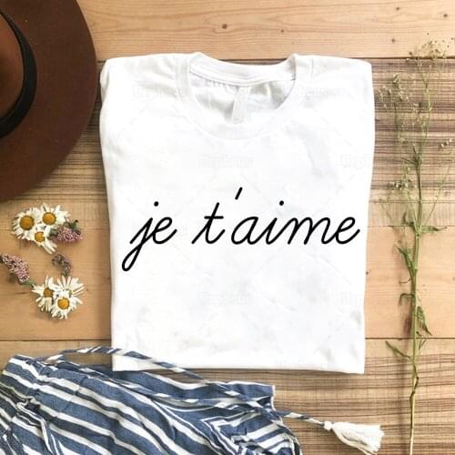 Je T'Aime T Shirt French Slogan I Love You Cute Graphic Cotton Tees Gifr for Her