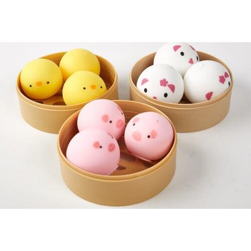 Fidget Toys Pig Cat Chicks Bun Squishy Anti-stress Toys 18 Years Old Anti-stress Toys Hand Kids 1 * Steamer + 3 * Bun