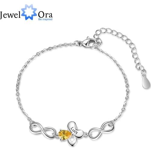 JewelOra Personalized Butterfly Bracelet with Inlaid Birthstone Infinity Love Customized 1-6 Name Engraved Bracelets for Women