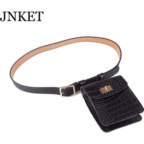 JNKET New Fashion Crocodile Pattern Belt Bag Womens Waist Packs PU Leather Waist Bag Lady Bum Bag Phone Bag Detachable Belt