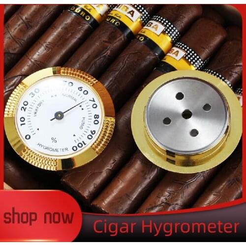 GALINER Pocket Cigar Hygrometer Round Gold Cigar Accessories Mini Accurate Measuring Humidifier Hygrometer For Humidor