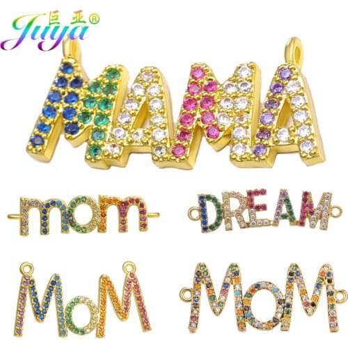 Juya DIY Multicolor Zircon Mom Mama Boy Girl Letter Charm Connectors Accessories For Mama Bracelet Necklace Making Components