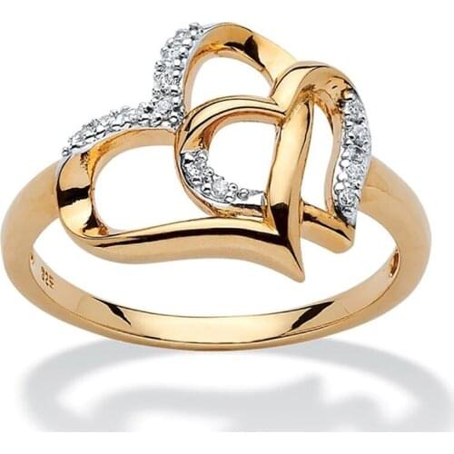 Korean Heart-shaped Hollow Love Rhinestone Party Womens Ring Fashion Simple Diamond Ladies Hand Jewelry Finger Ring Day Gift