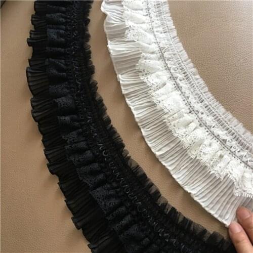 1Yards Latest Pleated Guipure Black Lace Ribbon 8cm White Lace Fabric Trim Craft Supplies Wedding Dress Sewing Decoration KQ7