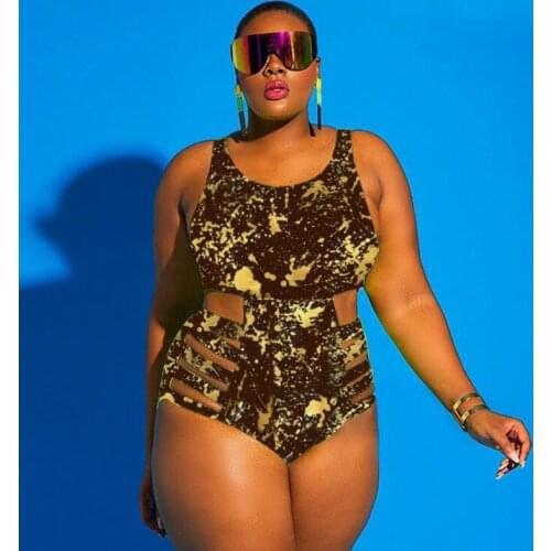 Summer Plus Size Swimsuit Fat Woman Sexy Push-Up Bra Bikini One Piece Set High Waist Print Bandage Swimsuit Large Size L--XXXXL