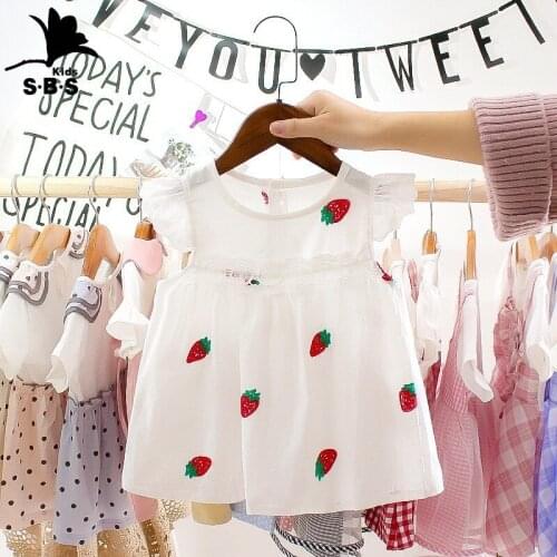 Girls' Summer Dress Childrens Princess Dresses Babys Stawberry Fashion Lace Dress Girls Short Sleeves Cotton Casual Dress