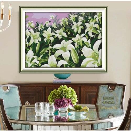 Liliy Cross Stitch Kits Printed patterns canvas Flower Chinese Embroidery Needlework set Easy DIY Cross-stitch DMC Handmade