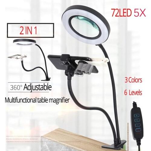 Magnifier Multifunctional Desktop Dimmable Illuminated Magnifying Glass Lamp for Sewing Reading Crafts Cross Stitch Solder