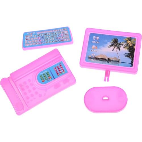 1 SET 3pcs Dollhouse Miniature Pink Modern Piece Computer Furniture For Doll Children Toy Furniture for Dolls