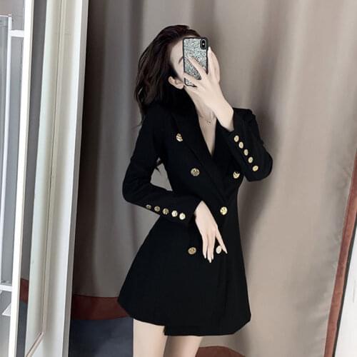 Fashion Womens Suit Dress Autumn 2021 New Ladies Black Blazer Long Slim And Thin Coat Female