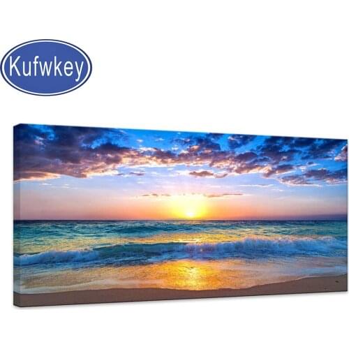 Large Size Mosaic Full Embroidery Picture Of Rhinestones Blue Ocean Waves Sun 5D DIY Diamond Painting For Living Room Decor