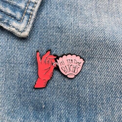 Cartoon Pink Body Organ Hand Skeleton Cup Exaggerated Enamel Brooch Alloy Badge Clothes Bag Pin Woman Punk Jewelry Gift For Kid