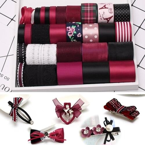 NEW STYLE! DIY Ribbon Set---Burgundy Red Color Mix Ribbon Set ( total 28 yards)