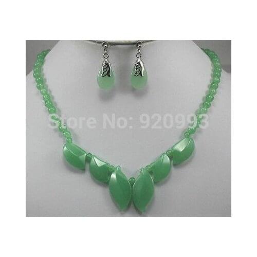 Wholesale beautiful GREEN GEMS STONE Beads earrings Necklace set Genuine 18inch Wedding women Jewelry Free shipping