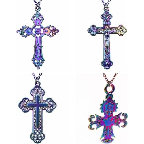 Necklace Cross Pendants Rainbow Chain Around The Neck Choker Punk Necklaces For Women Men Jewelry 2021 Bijouterie Christ Vintage