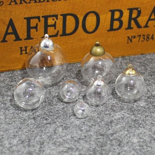6PCS 10/12/14/16MM Empty Hollow Glass Ball With Round Metal Caps Glass vial pendants Jewelry accessory