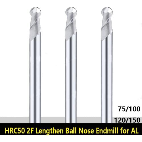 R0.5 R1 R10 Aluminum Ball Nose End Mills Tungsten Lengthen Carbide Milling Cutter 75 100 120 150 Long Ball Head Endmill
