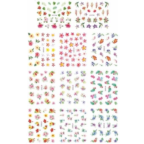 11 PCS / LOT SIMULATION SELF-ADHESIVE 3D NAIL TATTOOS STICKER TURTLE SHELL BANANA TREE BAMBOO LEAF FLORID BOUQUET SET E798-808