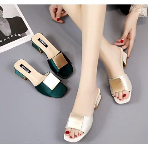 Summer Wear All-Match Fashionable Sandals And Slippers, Women Are Thin, New Korean Version With Thick Heel Square Buckle